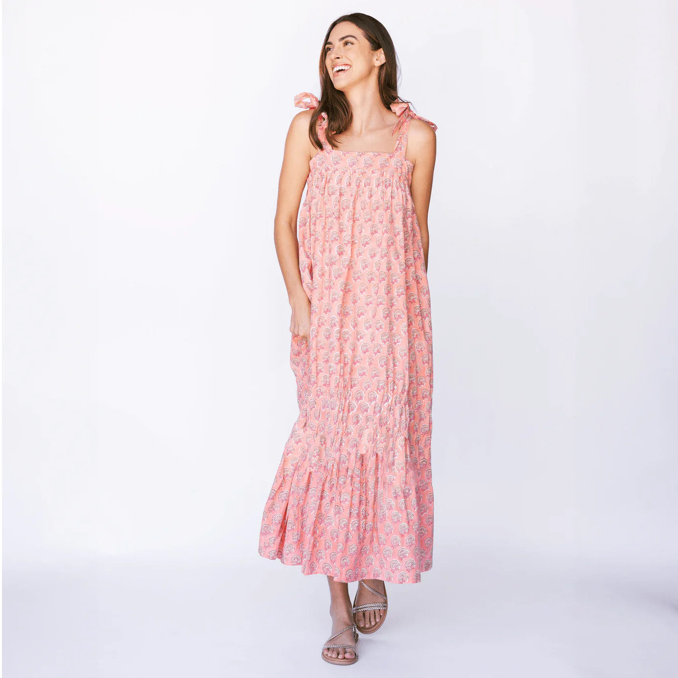 Summer Women Clothing Pattern Printing Thin Belt Loose Maxi Dress Office