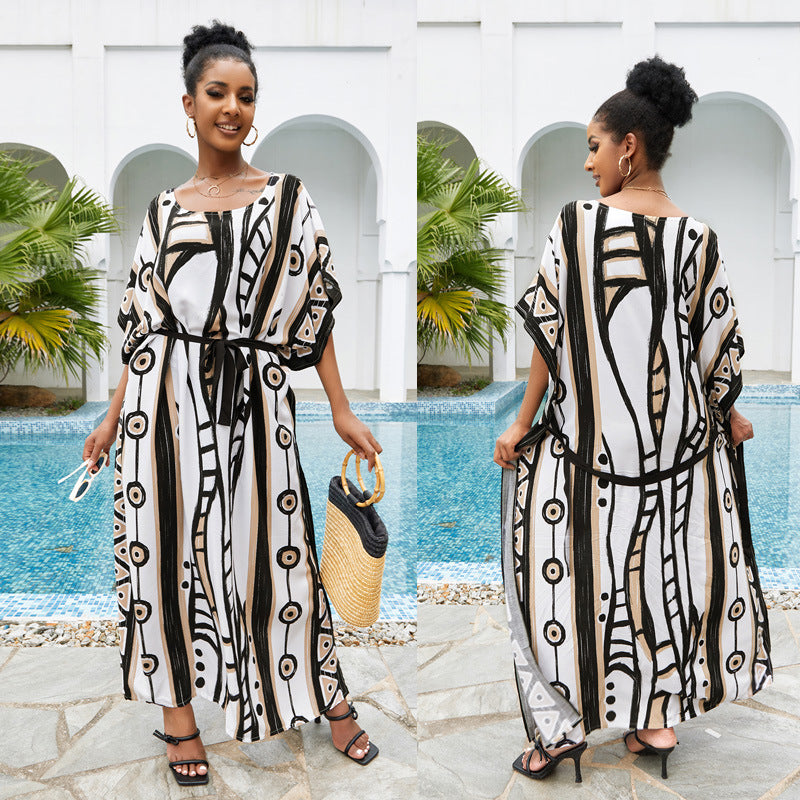 Loose Beach Cover up Vacation Sun Protection Coat Swimsuit Outwear Maxi Dress