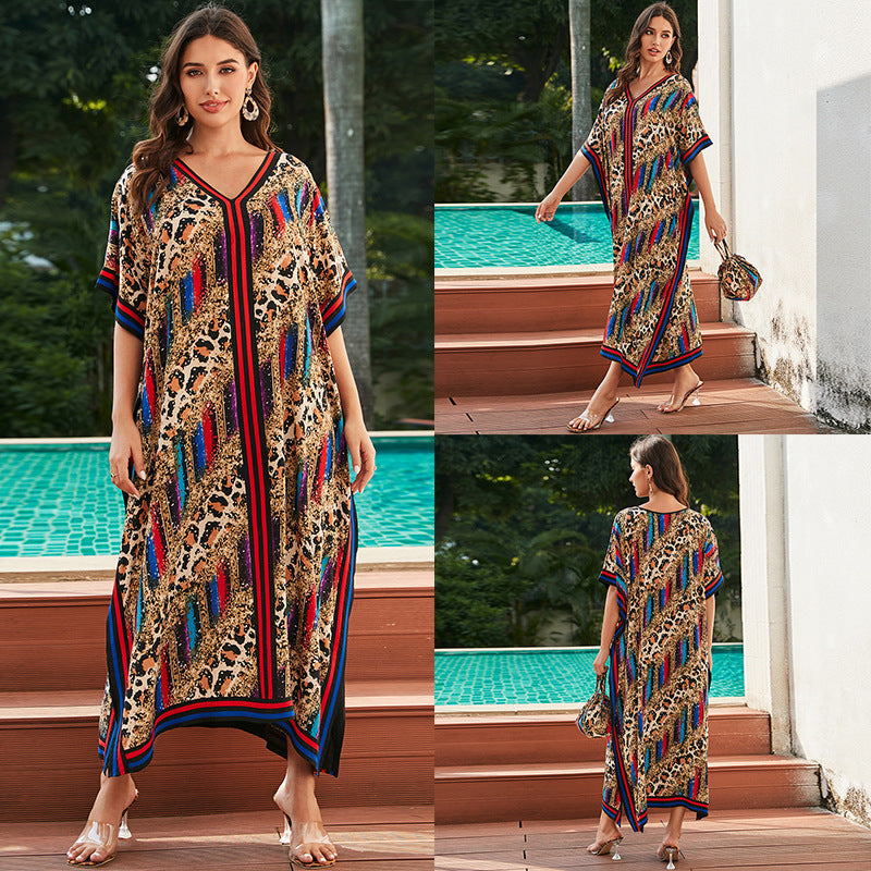 Rayon Tie Dyed Beach Maxi Dress Loose Robe Bikini Swimsuit Outwear Blouse Sun Protection Shirt