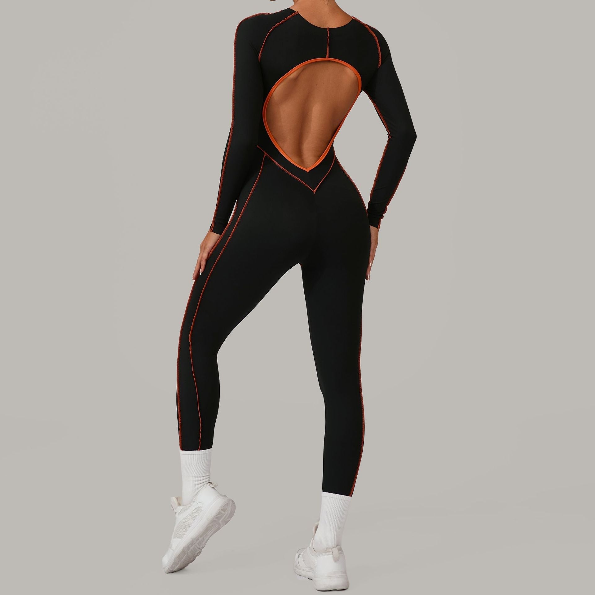 Three Dimensional Cut Color Matching Long Sleeve Yoga Jumpsuit High Strength Fitness Sports One Piece Tights