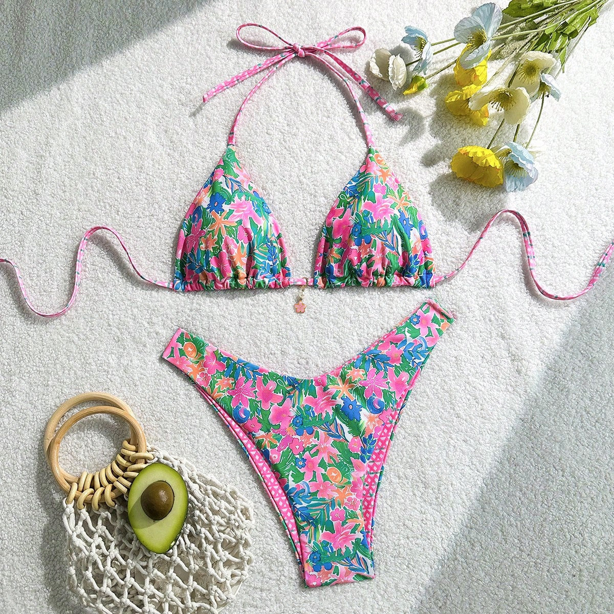 Arrival Floral Backless Beach Sexy Sexy Split Bikini Swimsuit Women Two Piece Sets
