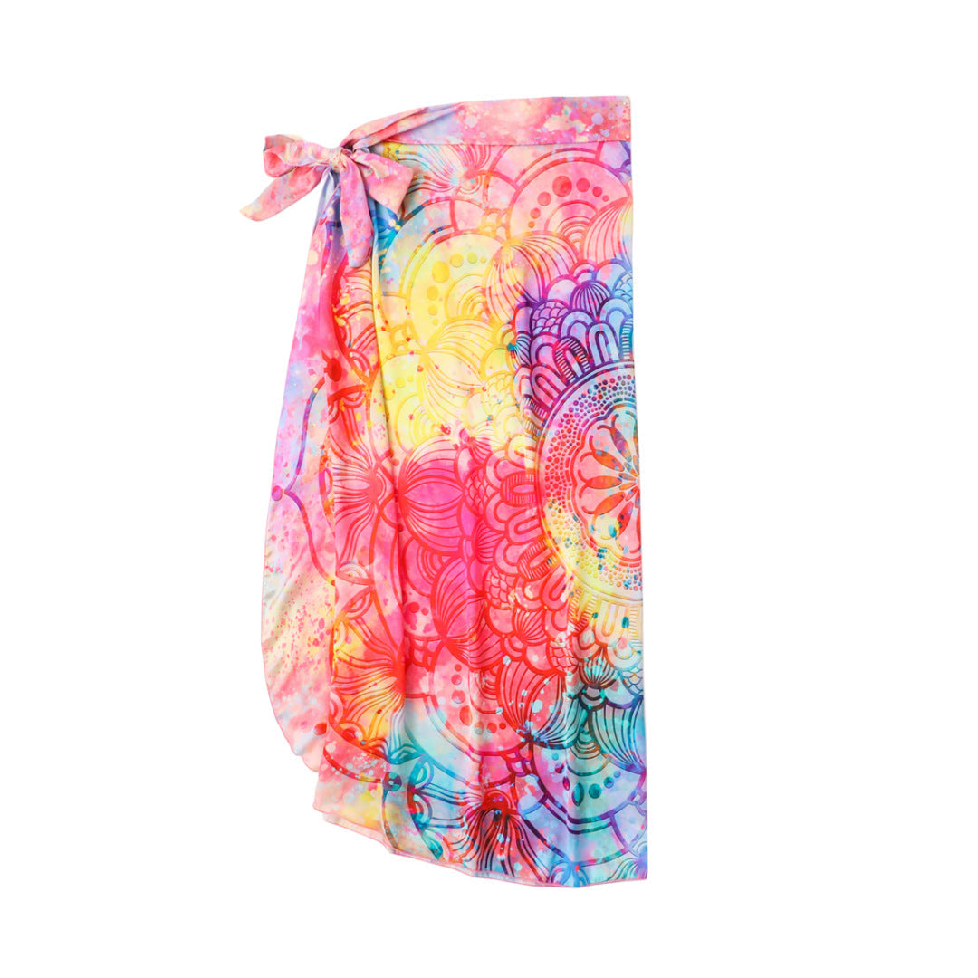 Two Piece Set Swimsuit Multi Color Printed Mesh Maxi Dress Conservative Women Swimsuit