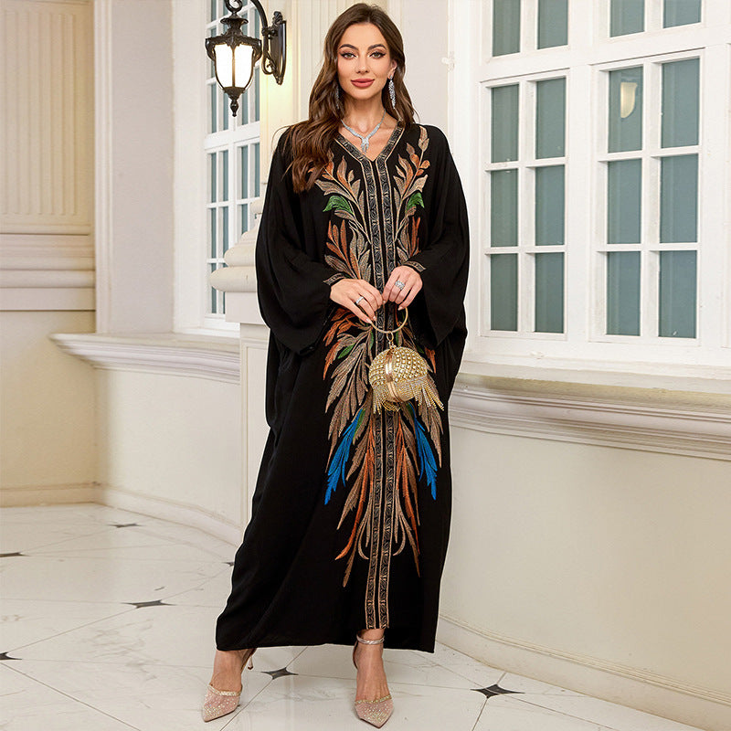 Rayon Embroidery Vacation Beach Maxi Dress Women Sun Protection Loose Robe Beach Cover Up