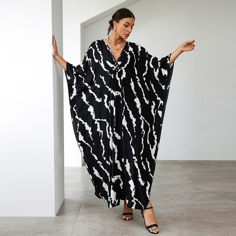 Rayon Print Holiday Loose Robe Beach Jacket Maxi Dress Bikini Cover
