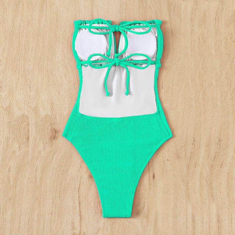 One Piece Swimsuit Women Flounced Tube Top Hollow Out Cutout Bikini Swimsuit