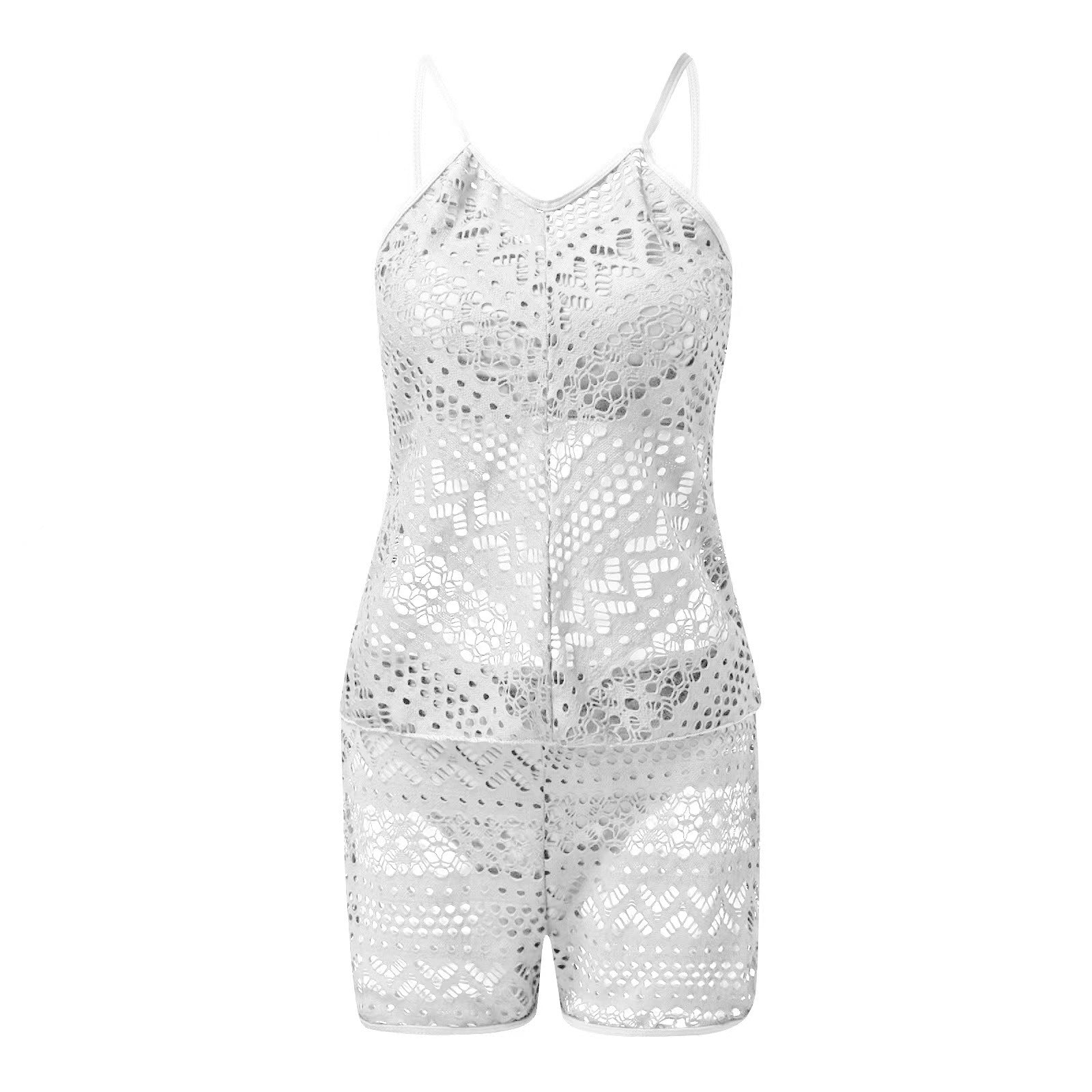 Women Seperated Swimwear Solid Color Grid Jacquard Boxers Bikini Swimwear