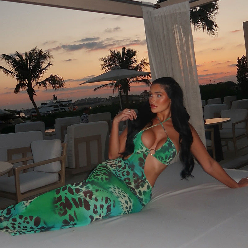 Women Printed Wear Hollow Out Cutout Slim Hip Lace up Backless Casual Elegant Maxi Dress