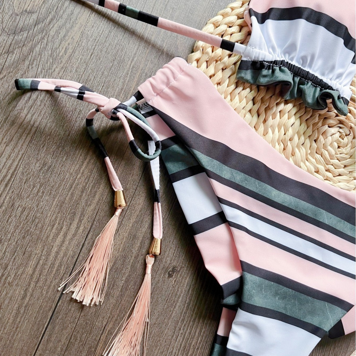 Printed Split Bikini Swimsuit Sexy Braid Rope Triangle Women Swimsuit Swimming Set