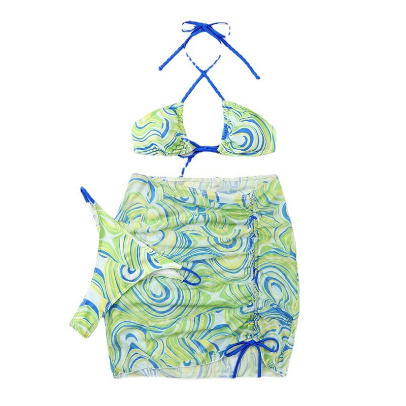 Mesh Women Split Strap Triangle Sexy Bikini Halter Swimsuit