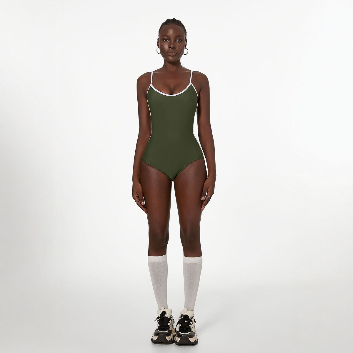 Matcha Green Swimsuit Sexy Cover Belly Slimming Simple Solid Color Nylon One Piece Women Swimsuit