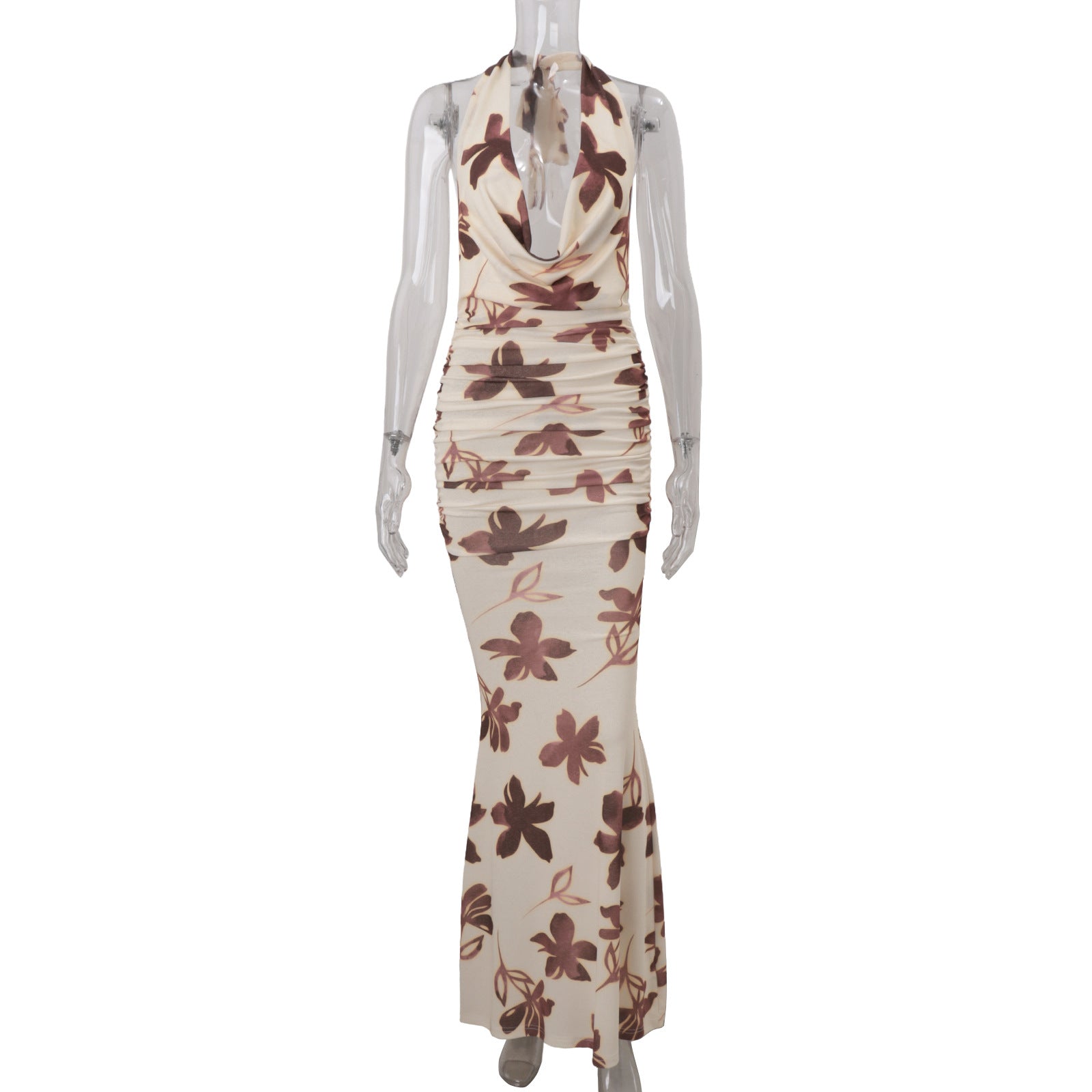 Women Clothing Autumn Sexy Swing Collar Vacation High Waist Figure Flattering Sheath Dress Maxi Dress