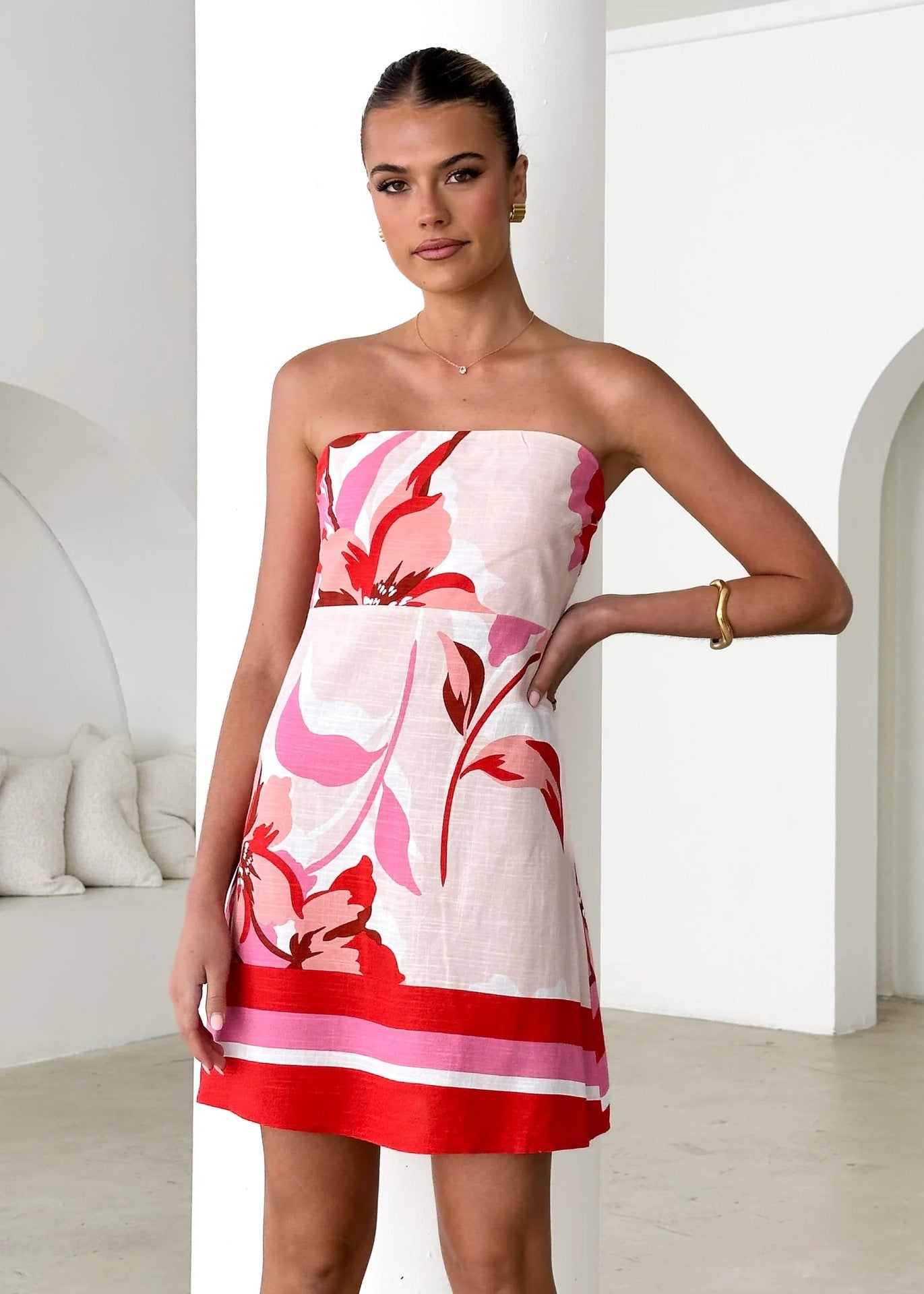 Women Dress Positioning Printed Sexy Chest Wrapped Mini Dress