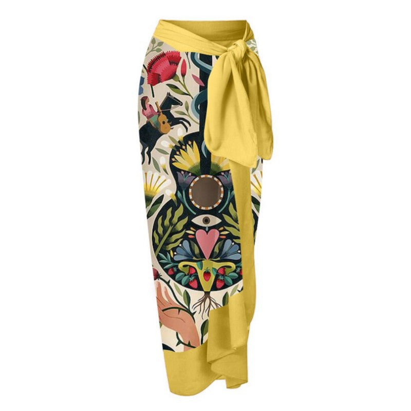 Women One Piece Swimming Sexy Print Two Piece Skirt Popular Swimsuit Bikini