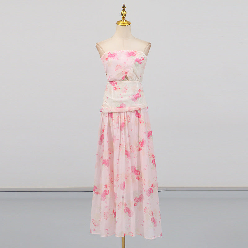 Vacation Sexy Fairy Wrapped Chest Silk Elegant Floral Maxi Dress Summer Beach Dress