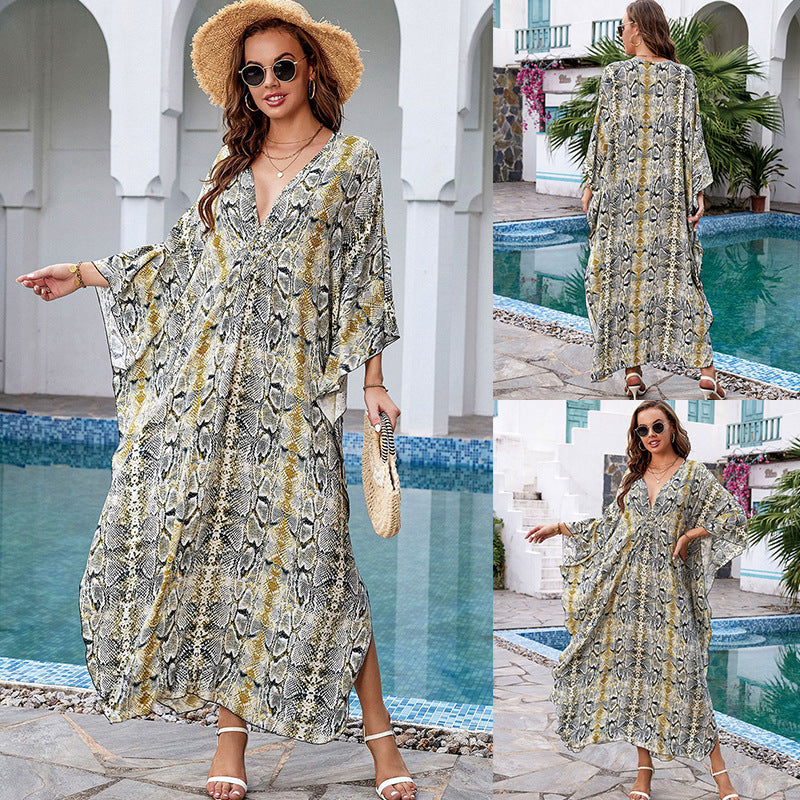Printed Loose Robe Vacation Maxi Dress Women Beach Jacket Beach Cover Up