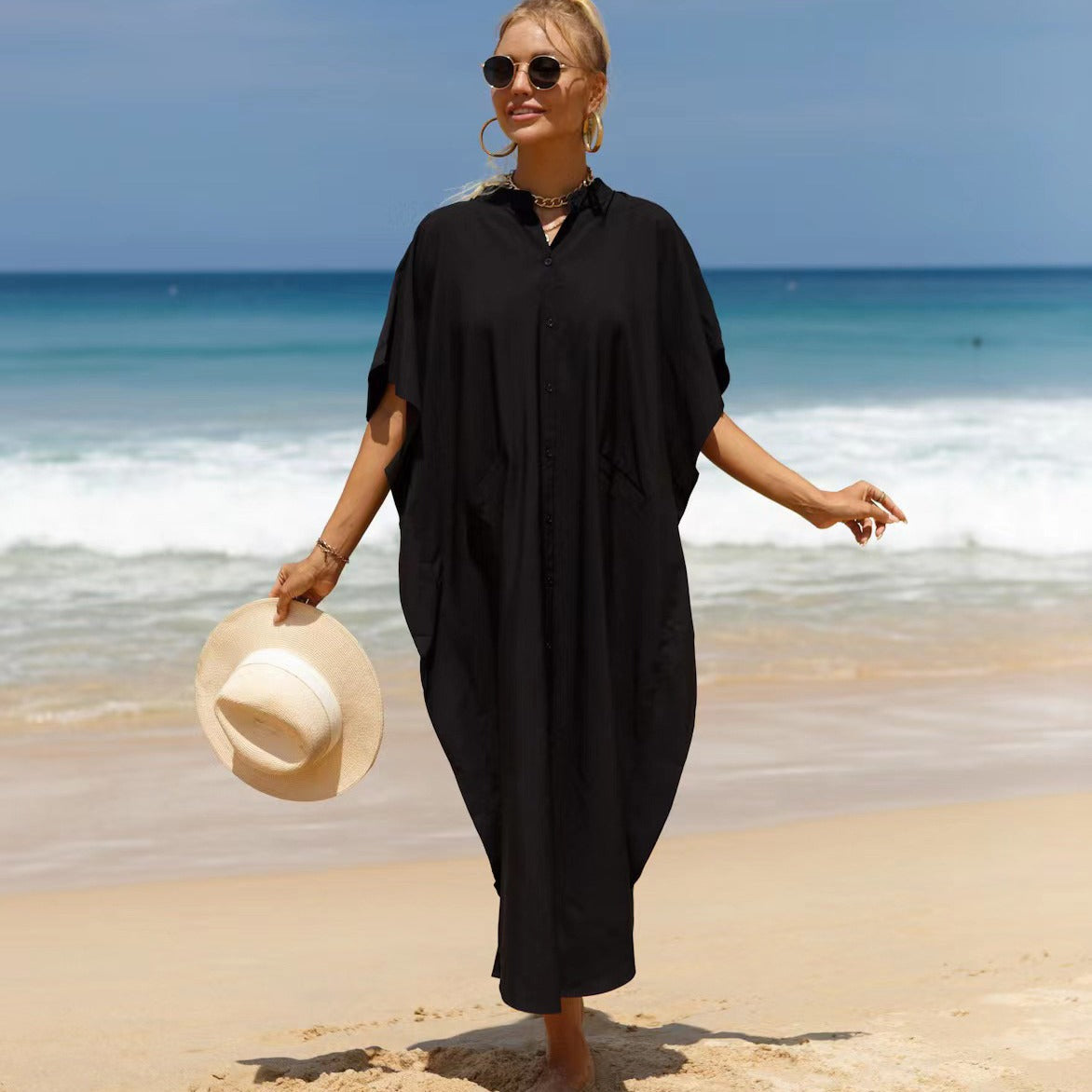 Cotton Shirt Sun Protection Cardigan Beach Cover Up Vacation Maxi Dress Bikini Swimsuit Outwear