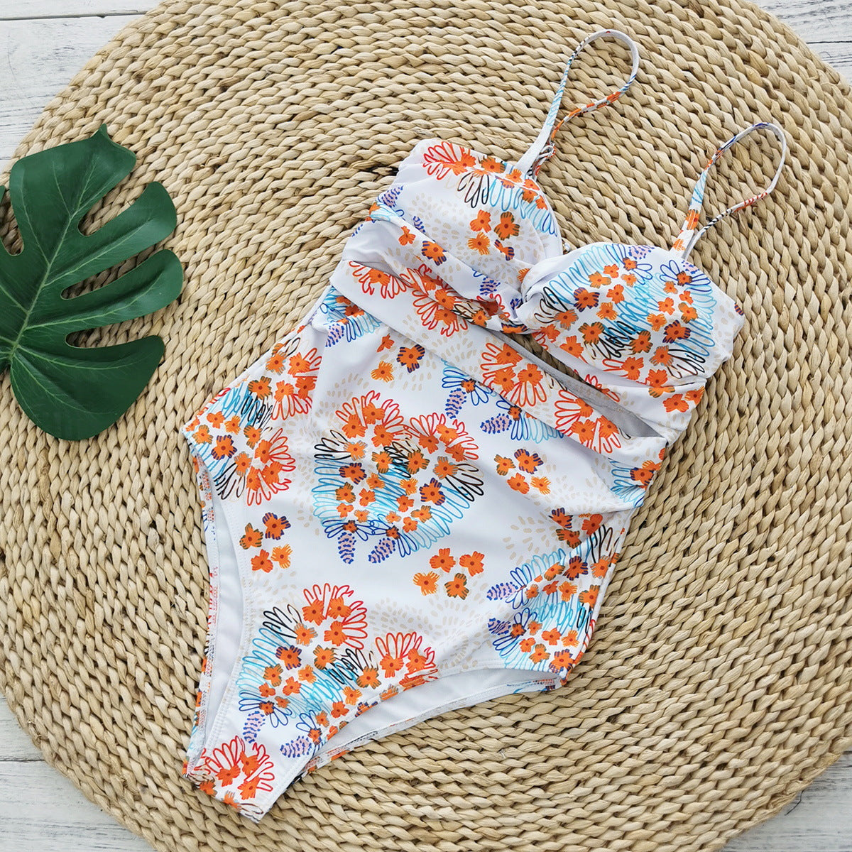 Spaghetti Straps Sleeveless Strap One Piece Swimsuit Women Overall Two Piece Set Sexy Printing