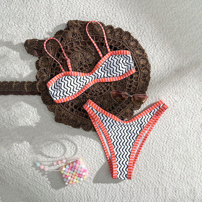 Printed Strap Bikini Two Piece Sets Swimsuit Women Beach Seaside Bikini Spring Swimsuit