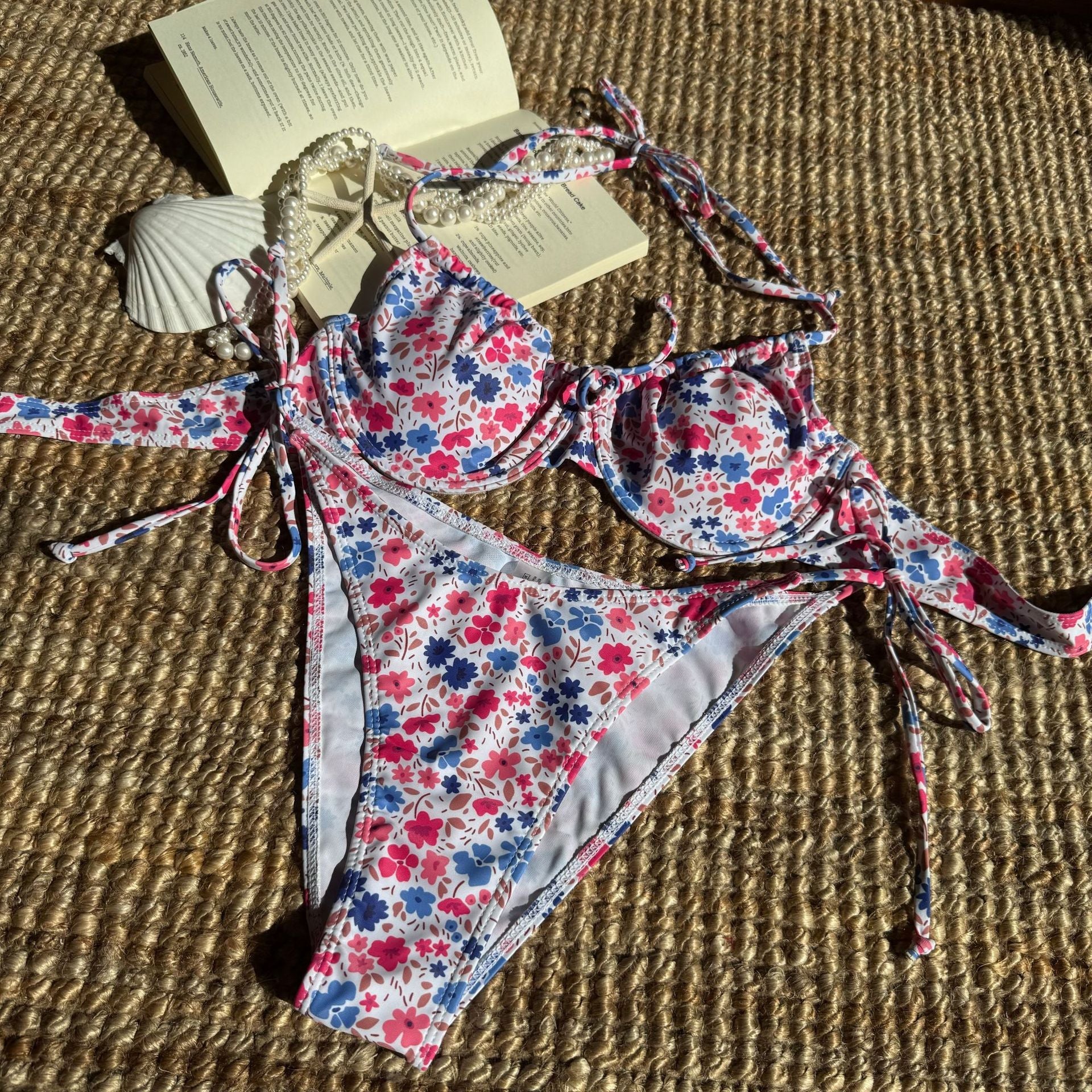 Fresh Floral Printed Sexy Banded Bikini Split Swimsuit Bikini