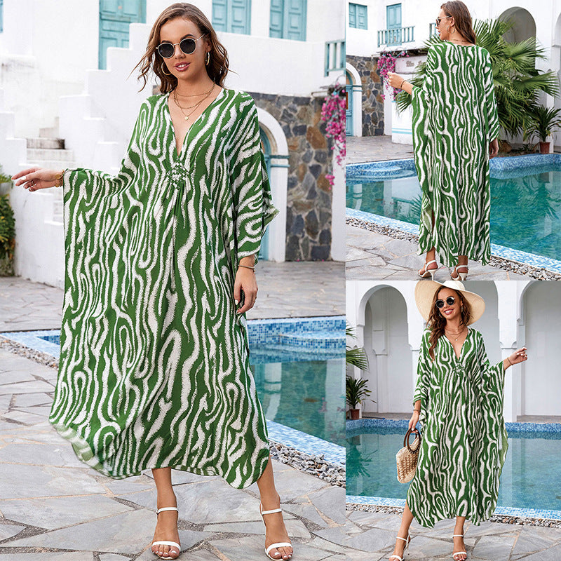Printed Loose Robe Vacation Maxi Dress Women Beach Jacket Beach Cover Up