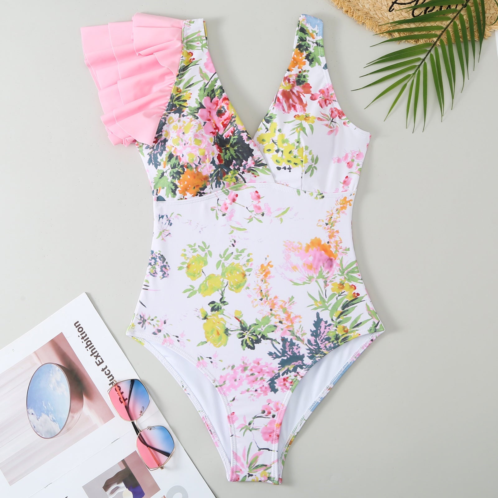 Ruffled One Piece Swimsuit Women Retro Swimsuit Bikini Mesh Beach Skirt Set