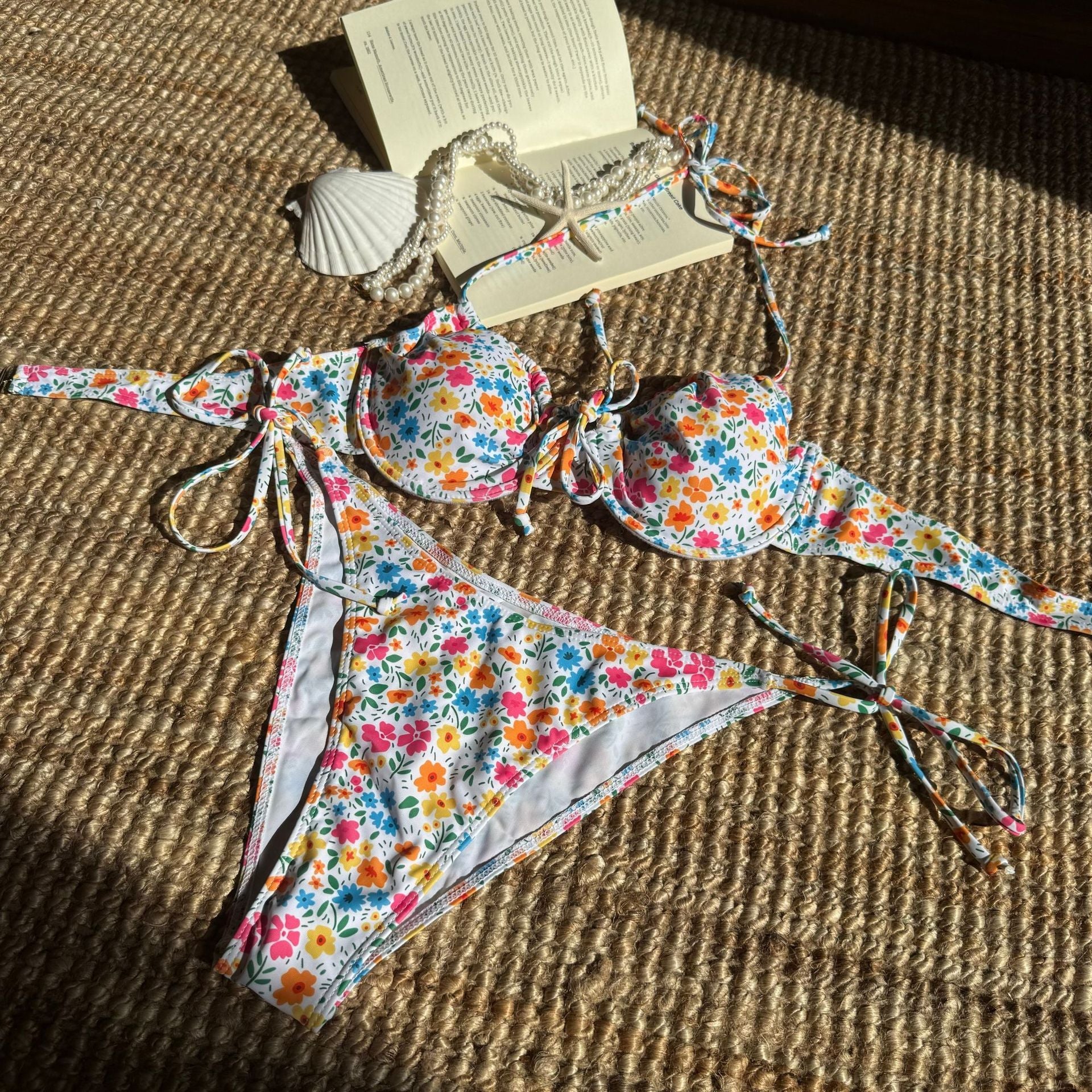 Fresh Floral Printed Sexy Banded Bikini Split Swimsuit Bikini