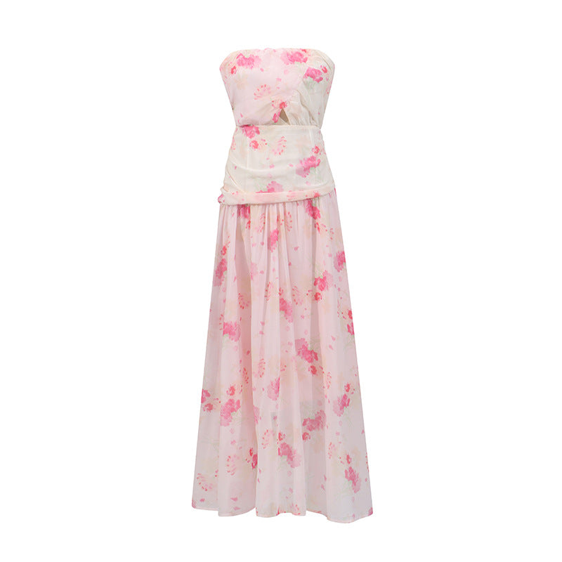 Vacation Sexy Fairy Wrapped Chest Silk Elegant Floral Maxi Dress Summer Beach Dress