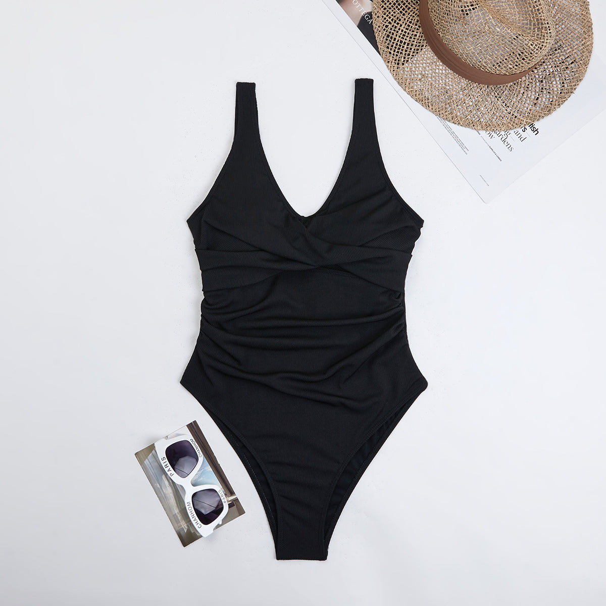 Swimsuit Women Triangle One Piece Solid Color Bikini Sports Conservative Swimsuit