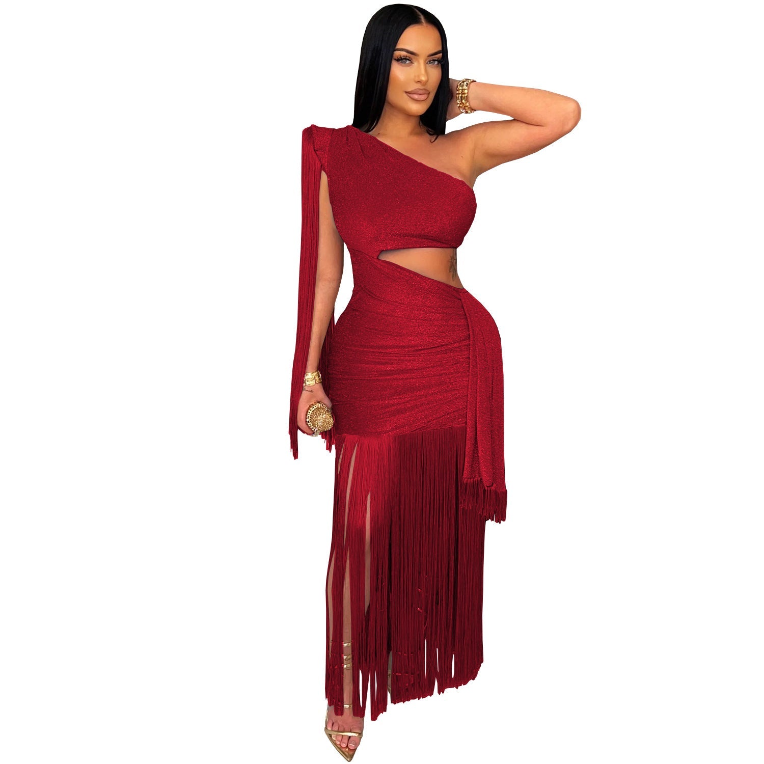 Women Wear Sexy Casual Shoulder Tassel Maxi Dress