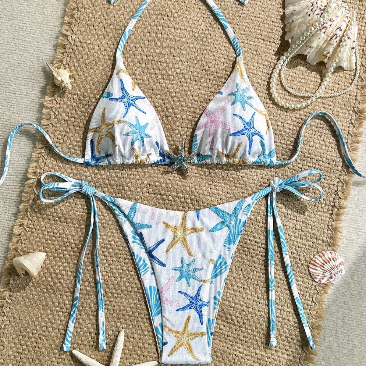 Bikini Printing Triangle Cup Starfish Sexy Bikini Swimsuit Swimwear Women