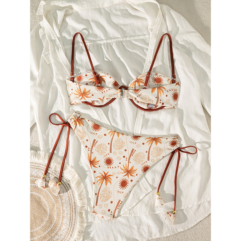 Coconut Print Split Swimsuit Women Sexy Lacing Bikini Beach Spring Swimsuit