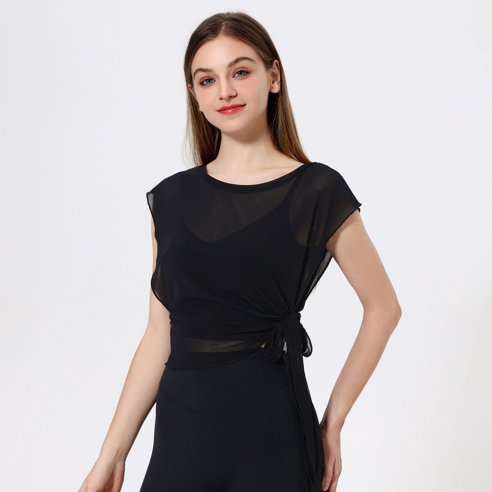 Two Piece Mesh Yoga Clothes Short Sleeve Running Quick Drying Sports Bra One Piece Cup Workout Dance Clothes Top