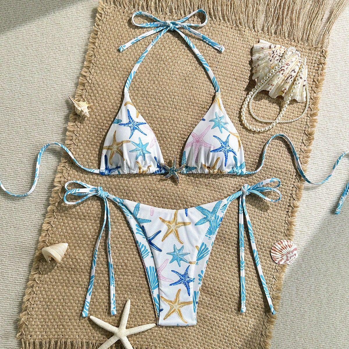 Bikini Printing Triangle Cup Starfish Sexy Bikini Swimsuit Swimwear Women