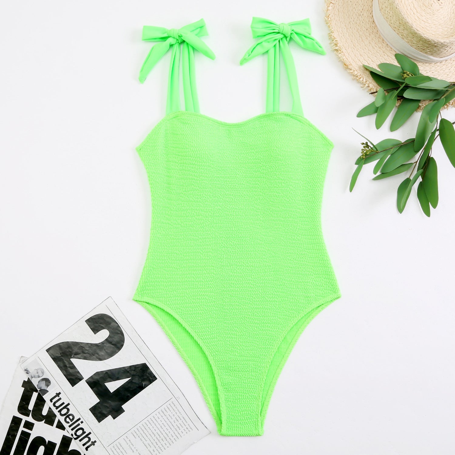 Pleated Wave Cloth One Piece Lace up Swimsuit Swimsuit Bikini
