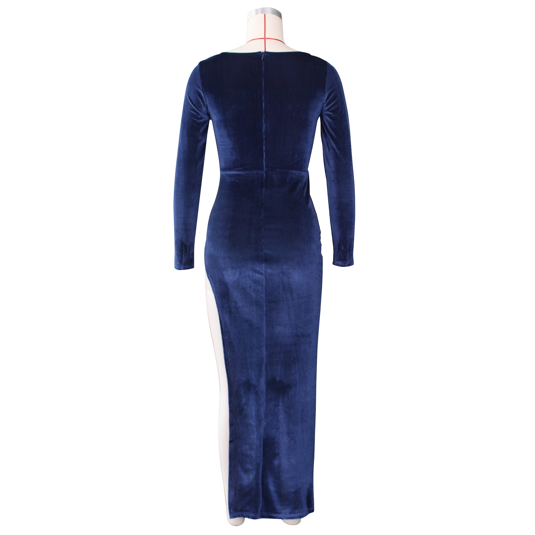 Elegant Velvet High Waist Slit Maxi Dress Sexy Long Sleeve Evening Party Dress