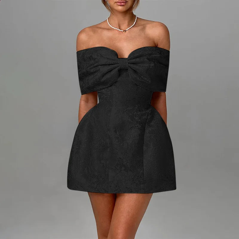 Jacquard Bow Strapless Backless Mini Dress