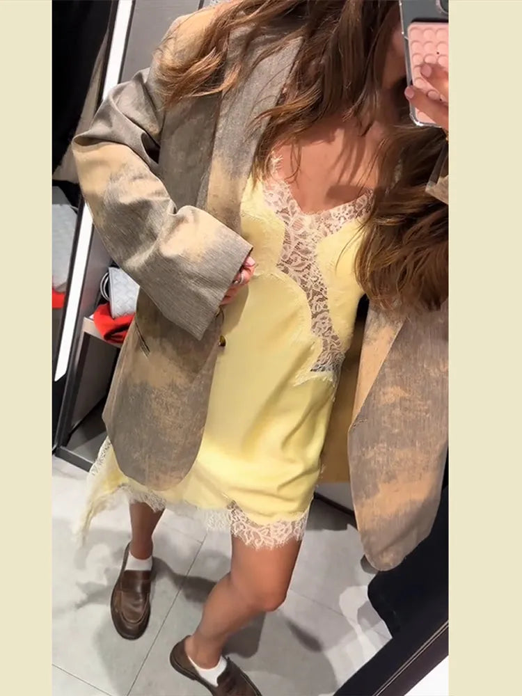 Satin Floral Lace Backless Mini Dress