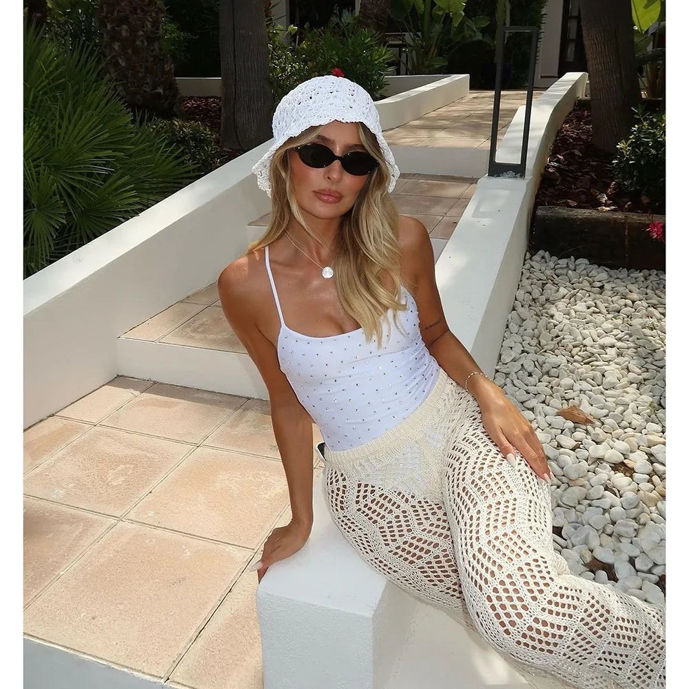 Diamond Backless Solid One Piece Swimwear