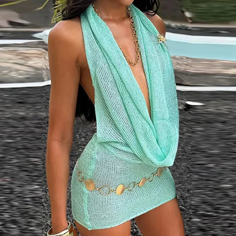 Sequin Halter Sleeveless Party Mini Dress