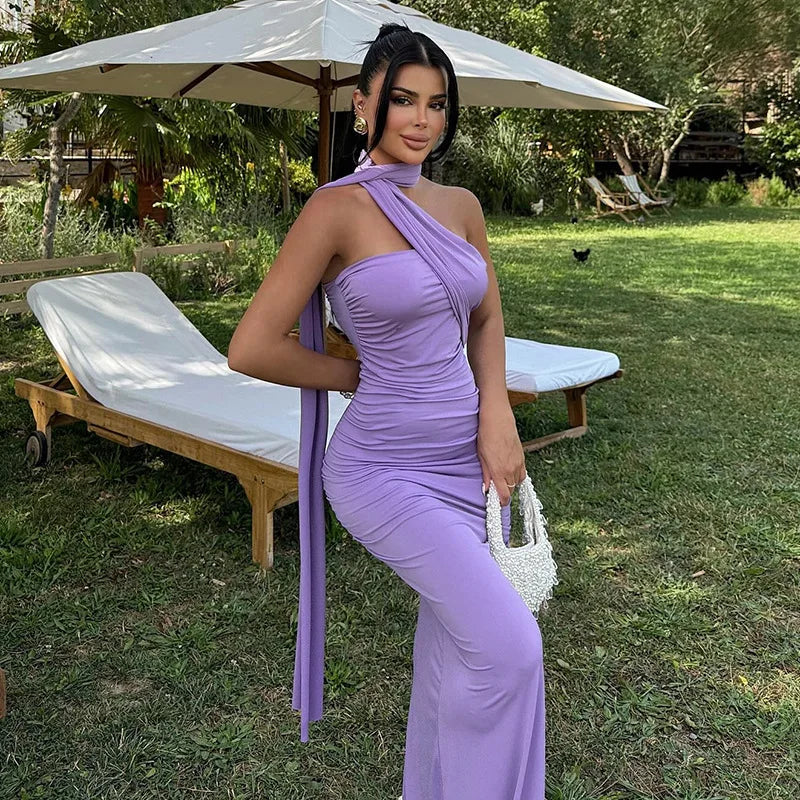 Strapless Off Shoulder Pleated Maxi Dress