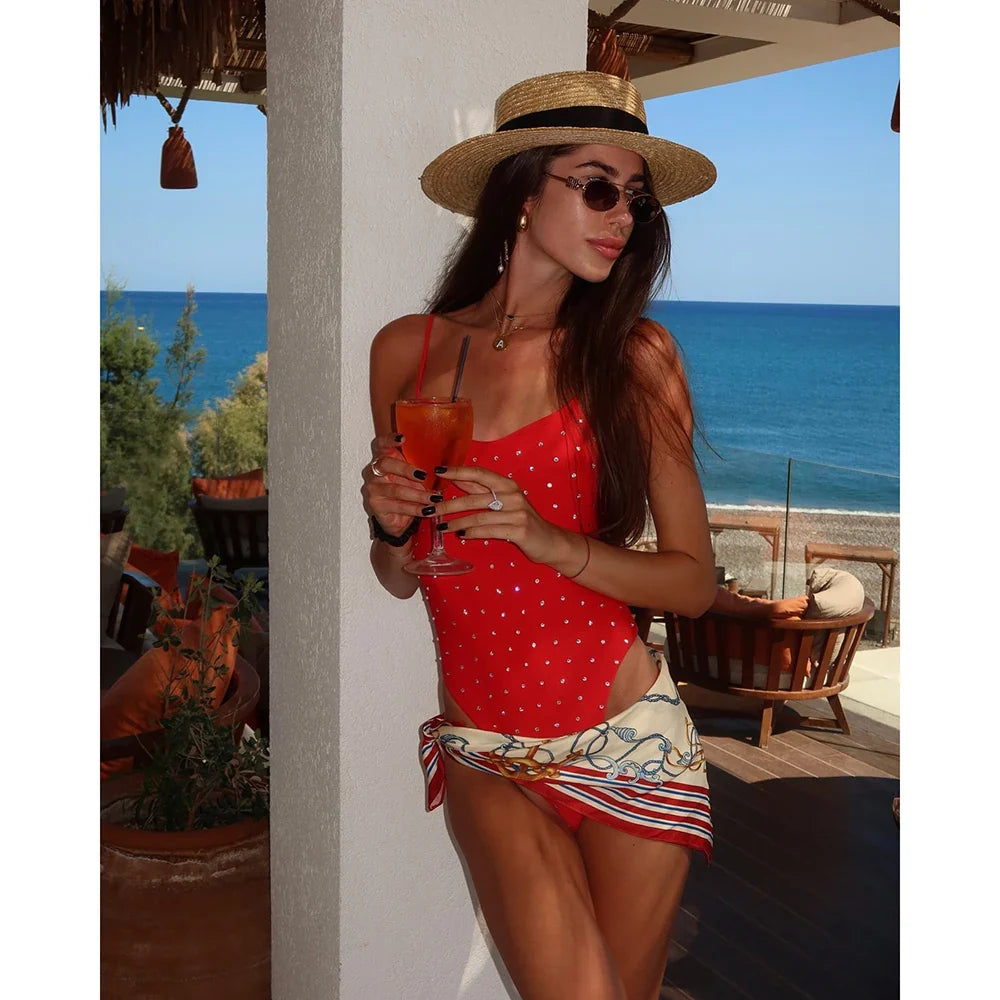 Diamond Backless Solid One Piece Swimwear