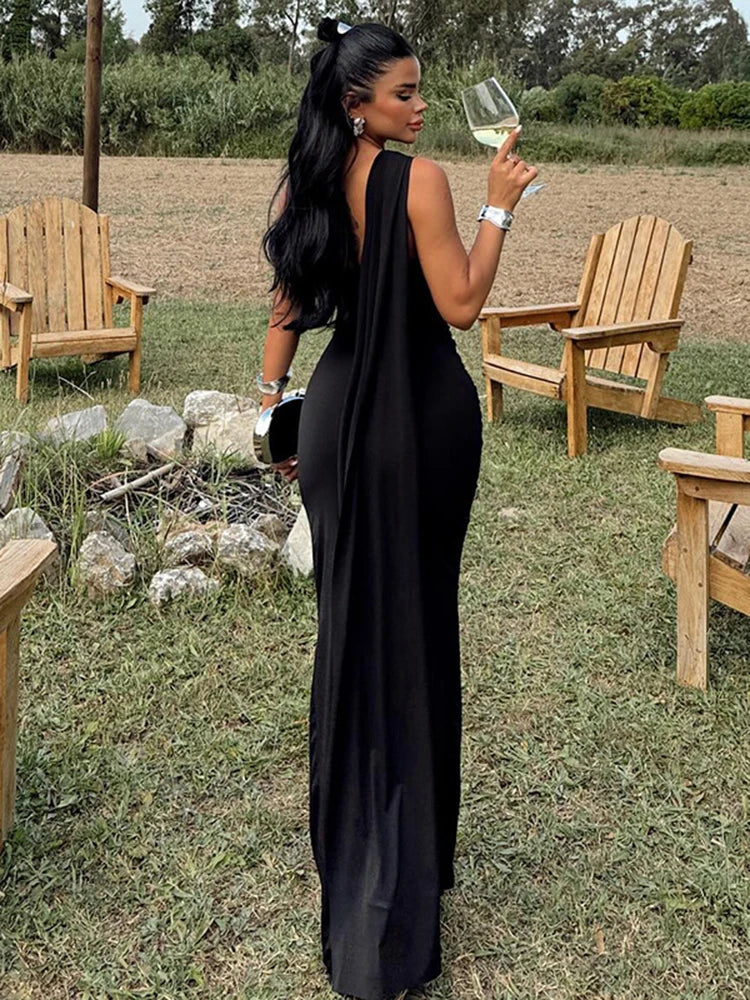 Strapless Off Shoulder Pleated Maxi Dress