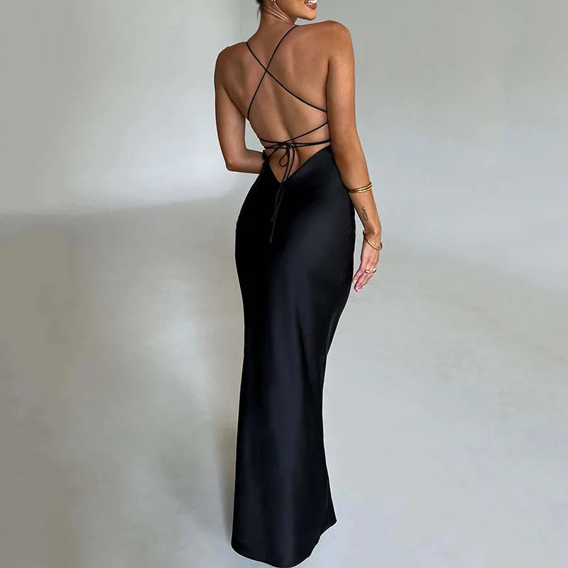 Satin Lace-up Mermaid Maxi Dress
