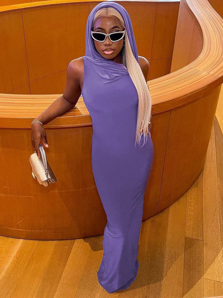 Hooded Sleeveless Slit Maxi Dress