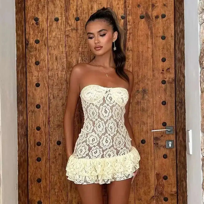 Strapless Lace Backless Party Mini Dress