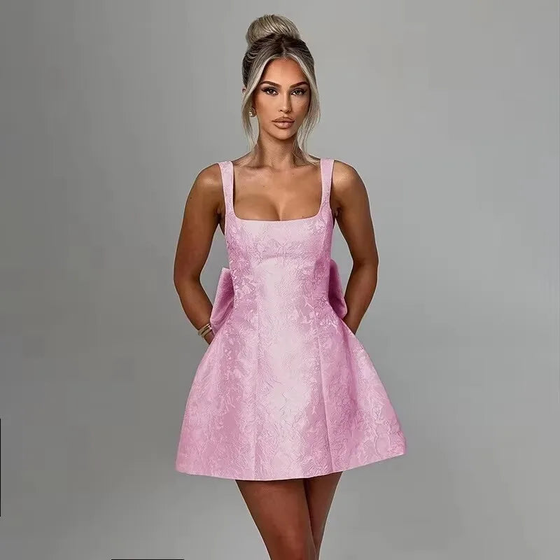 Jacquard Bow Strapless Backless Mini Dress