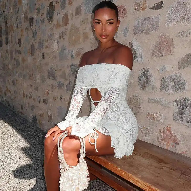 Strapless Lace Backless Party Mini Dress