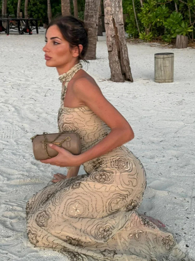 Sequin Off Shoulder Maxi Dress