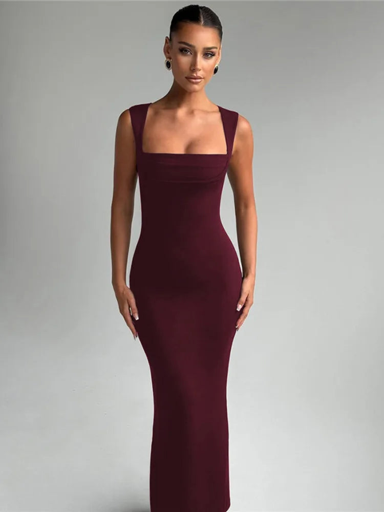 Square Neck High Waist Maxi Dress