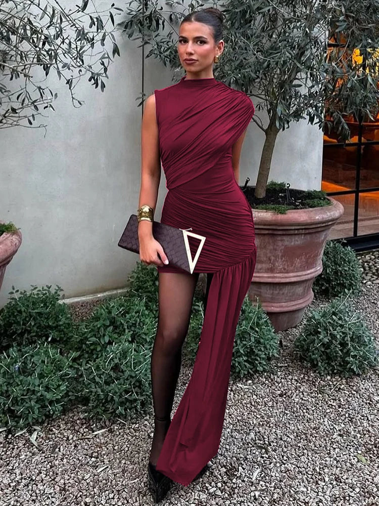 Draped Ruched Irregular Slim Mini Dress